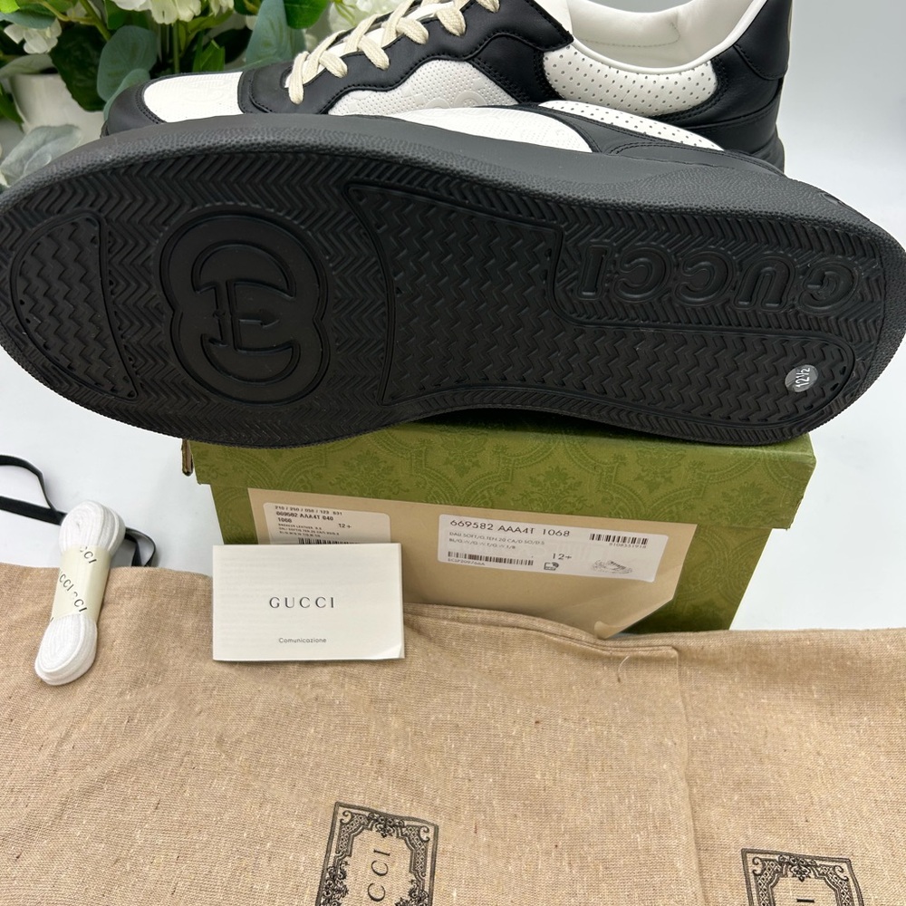 Men's Gucci GG embossed Leather black/white sneakers size 12.5 made in Italy - Picture 6 of 10